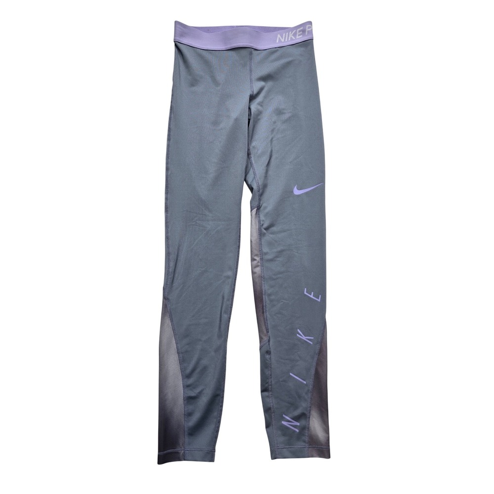 Nike Pro Dri-FIT Mesh Panel Athletic‎ Leggings Gray Purple Kids Large L Gorpcore